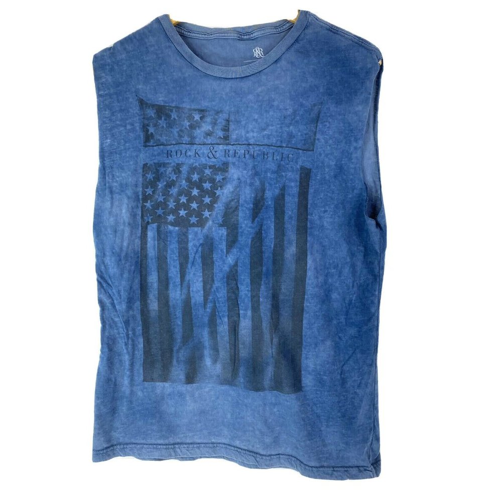 Rock & Republic XL Shirt Blue Black Flag Logo The